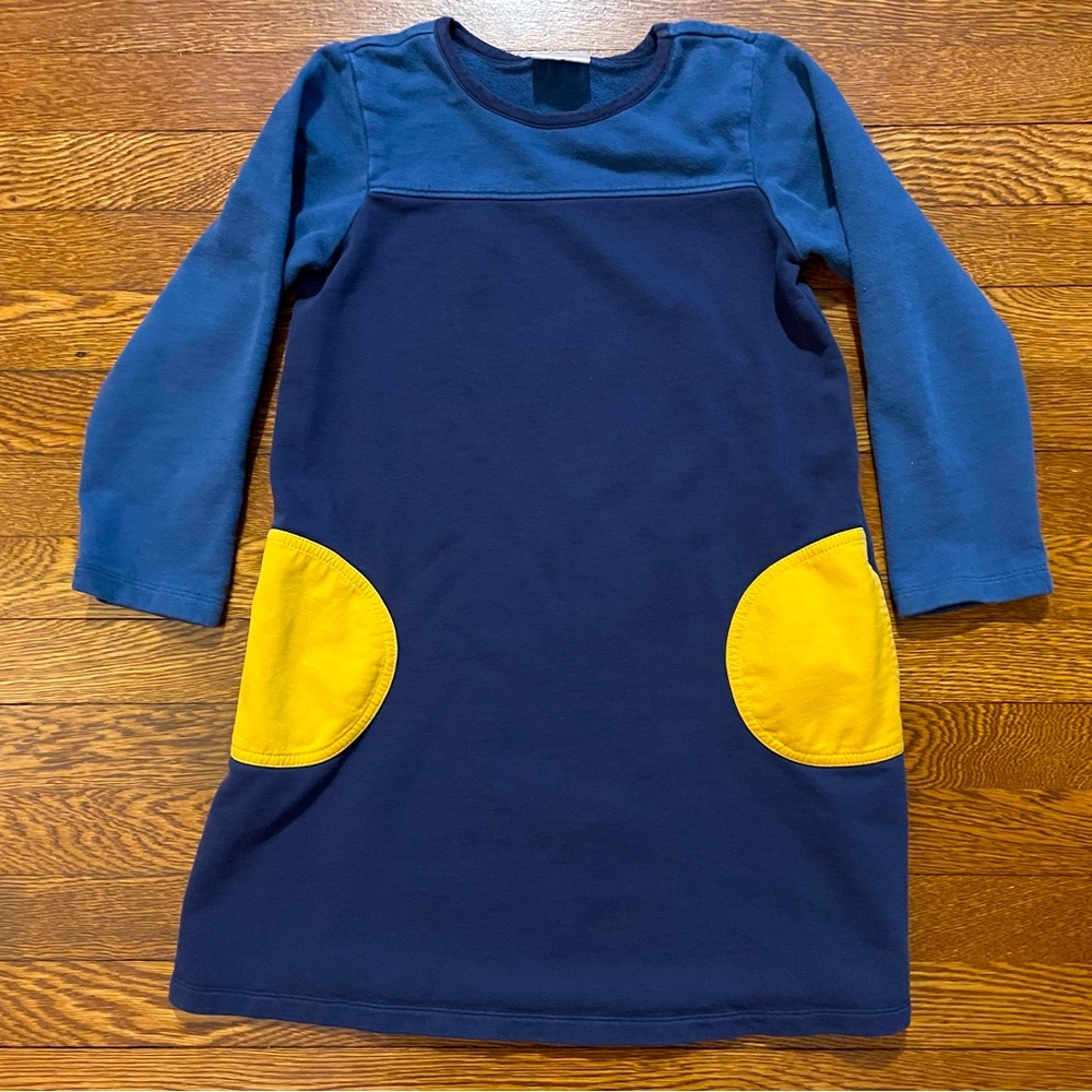 Hanna Andersson Blue Color Block Sweatshirt Dress Yellow Pockets Size 140 cm 10